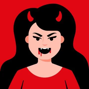 Devil girl with horns and sharp teeth Stock Illustration