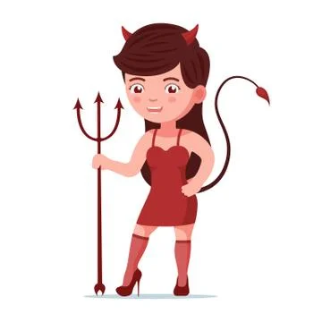 Devil girl is standing with a pitchfork Stock Illustration