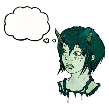Devil girl with thought bubble 스톡 일러스트
