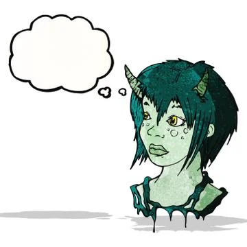 Devil girl with thought bubble Stock Illustration