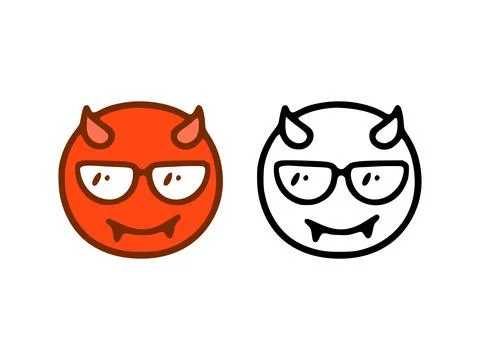 Devil with glasses emoticon in doodle style isolated on white background Stock Illustration