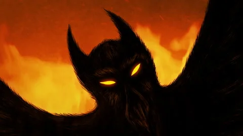Devil With Glowing Eyes In Flames Stock Footage 295877972