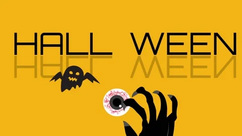 Devil hand holding red eye out from HALLOWEEN text, and ghost flying to paste on Stock Footage 138368804