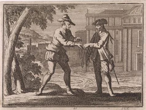 Devil hands over a stranger to an arm became nobleman; Was Hören? Who Höre. Stock Photos