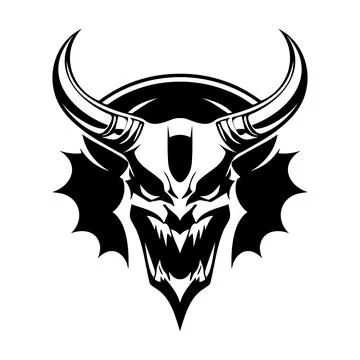 Devil head black and white vector icon 스톡 일러스트