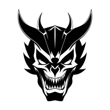 Devil head black and white vector icon Stock Illustration