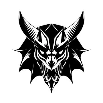 Devil head black and white vector icon 스톡 일러스트