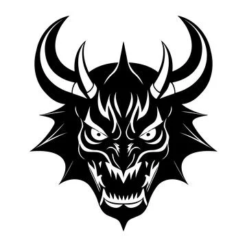 Devil head black and white vector icon 스톡 일러스트