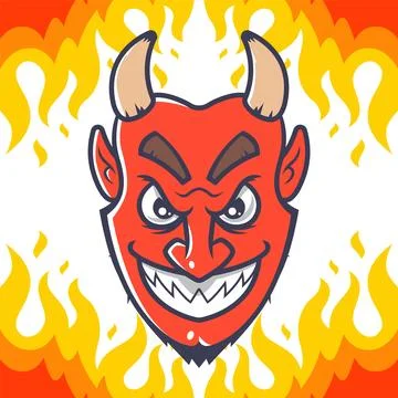 The devil head in hell among the fire. Illustrazione stock