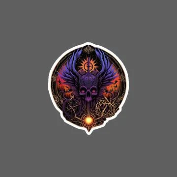 Devil head ornament sticker Stock Illustration