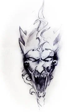 Devil head, sketch of tattoo Stock Illustration