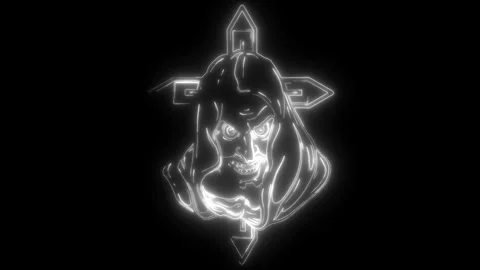 Devil head in white line on black background Stock Footage 276229063