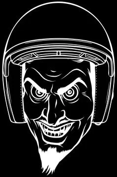 Devil head in white line on black background 스톡 일러스트