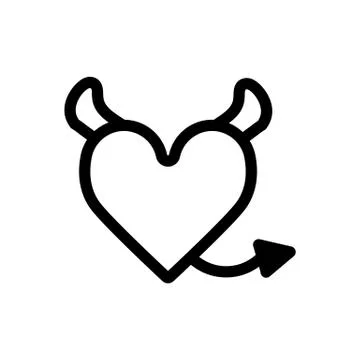 Devil heart with horns and tail. Heart vector icon. Black and white love 스톡 일러스트