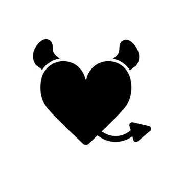Devil heart with horns and tail. Heart vector icon. Black and white love Stock Illustration