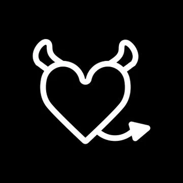 Devil heart with horns and tail. Heart vector icon. Black and white love Stock Illustration