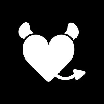 Devil heart with horns and tail. Heart vector icon. Black and white love Stock Illustration