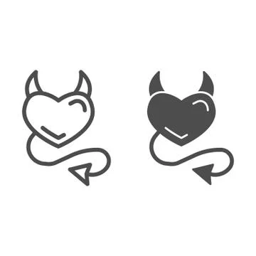 Devil heart line and solid icon, valentine day concept, heart with horns and Stock Illustration