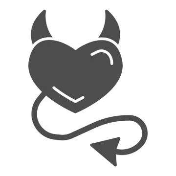 Devil heart solid icon, valentine day concept, heart with horns and tail sign on 스톡 일러스트
