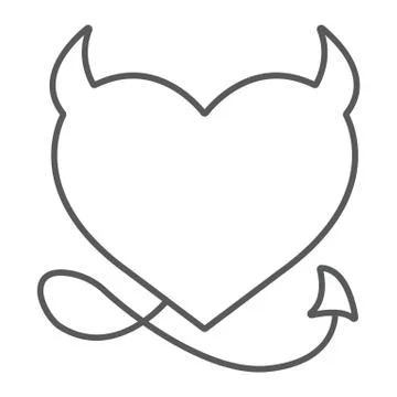 Devil Heart Valentine thin line icon, love and holiday, devil heart sign, vector Illustrazione stock