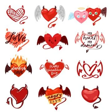 Devil heart vector love red symbol with horns on loving valentine day card Stock Illustration