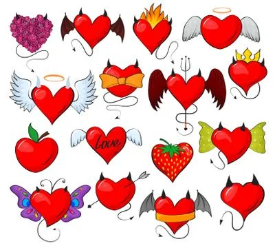 Devil heart vector lovely red sweetheart with horns wings on loving valentine Stock Illustration