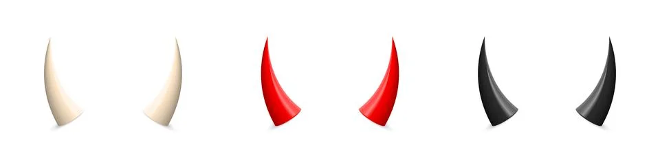 Devil horn set. White, red and black demon or satan Halloween carnial elements Stock Illustration