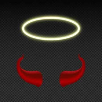 Devil horns and shining angel nimbus. Heaven and hell vector symbols isolated Stock Illustration