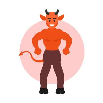 Devil with horns and tail. Vector illustration in flat style. Stock Illustration