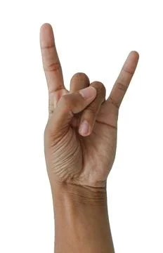 "devil horns" gesture on white background. Hand sign Stock Photos