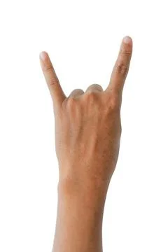 "devil horns" gesture on white background. Hand sign Stock Photos