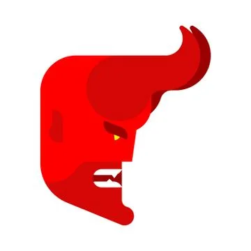 Devil with horns head. Red demon face. Horned Satan muzzle. Asmodeus vector i イラスト素材