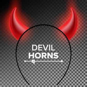Devil Horns Vector. Head Gear. Red Luminous Horn. Halloween Evil Horns Sign 스톡 일러스트