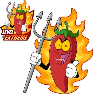 Devil Hot Chili Pepper Cartoon Character Logo Design Stock Illustration