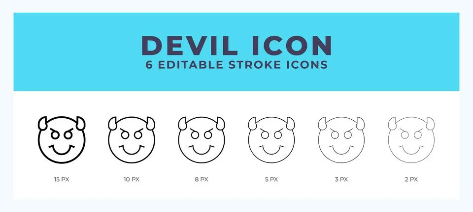 Devil icon set with different stroke. Design elements for logo. Vector illu.. Stock Illustration