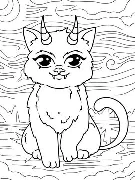 Devil Kitten, Hells Pet. Children coloring book. Vector. Stock Illustration