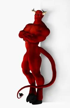 Devil Leaning on Sign Edge Stock Illustration