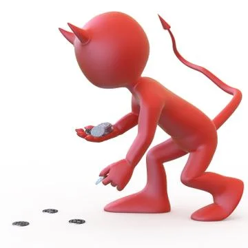Devil leaving a path of dollar coins Stock Illustration