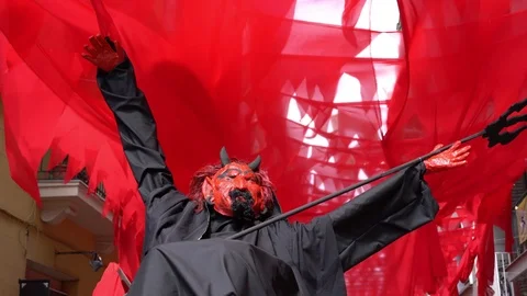Devil mannequin n the street during halloween celebration Stock-Footage 114326175