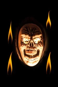 Devil mask with fire around it. Foto stock