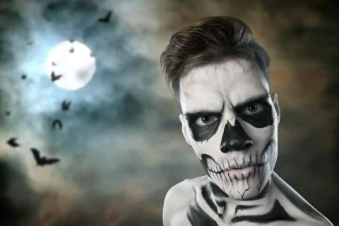 Devil mask in full moon night at halloween Stock Photos