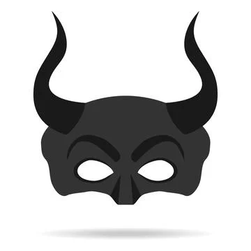 Devil mask, icon black devil mask isolated on white background. Illustrazione stock