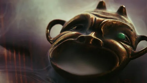 Devil Metallic Statue in Smoke Video stock 292298712