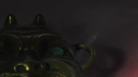 Devil Metallic Statue in Smoke Video stock 292299371