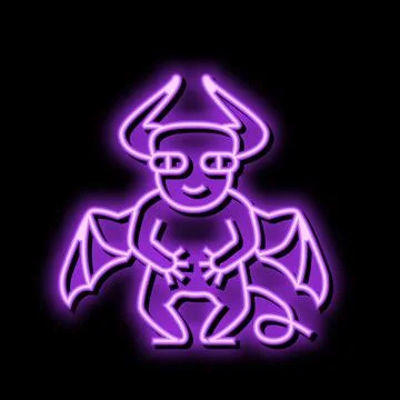 Devil monster alien neon glow icon illustration 스톡 일러스트