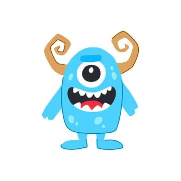 Devil monster with horns cartoon vector illustration Stock Illustration