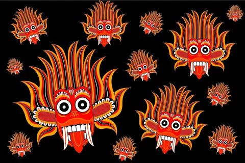 Devil, monster mask of dancing in Sri Lanka abstract on black background Illustrazione stock