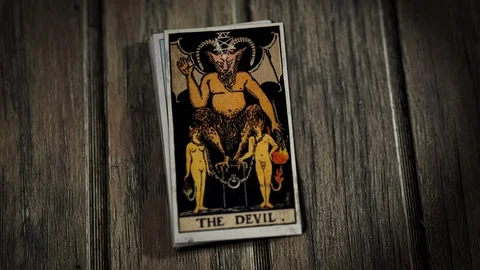 Devil, Monster of Tarot Cards With Wings and Horns, Horror at Halloween Night Stock Footage 122003162