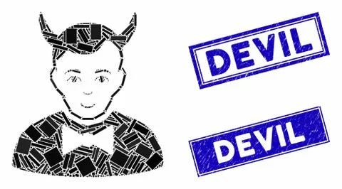 Devil Mosaic and Grunge Rectangle Stamps Stockillustratie