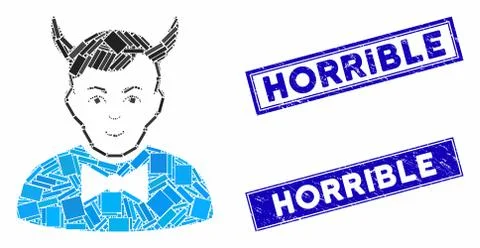 Devil Mosaic and Scratched Rectangle Horrible Watermarks Stock Illustration